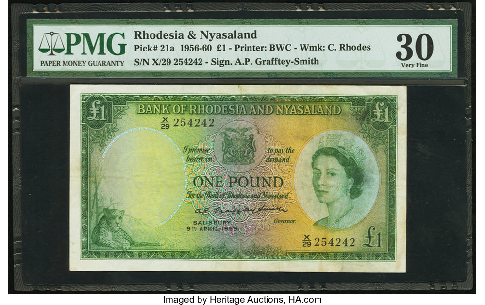 image for: Rhodesia and Nyasaland  1 pound(B102a45s)