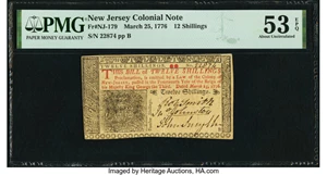 image for: New Jersey March 25, 1776 12s PMG About Uncirculated 53 EPQ....