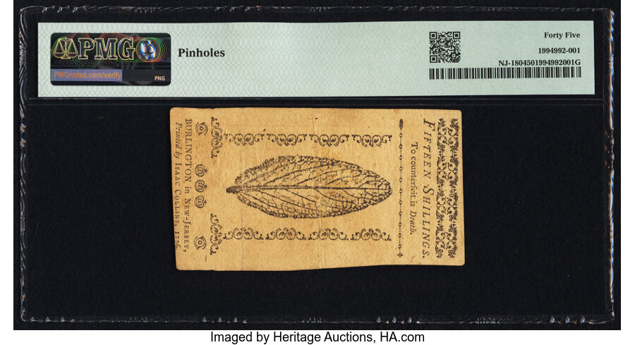 image for: New Jersey March 25, 1776 15s PMG Choice Extremely Fine 45....