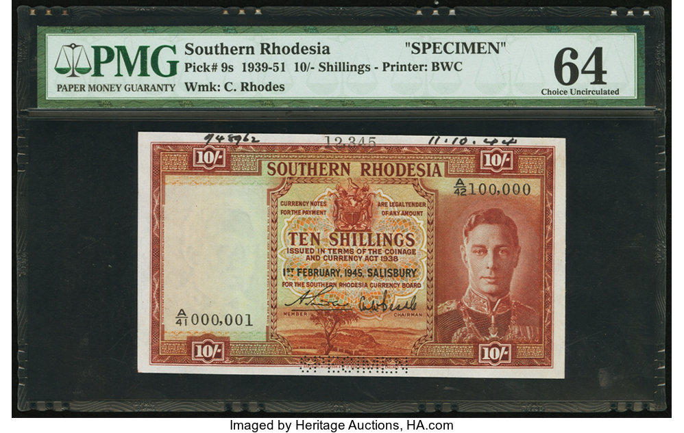 image for: Southern Rhodesia  10 shillings (B103a1)