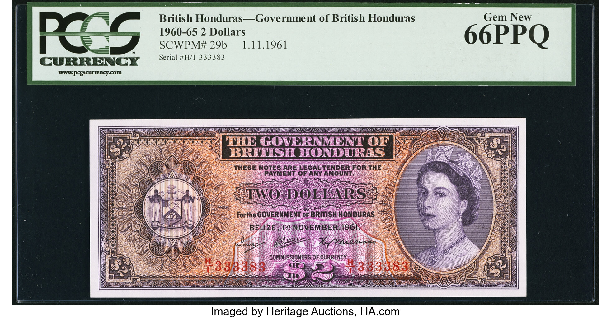 image for: British Honduras  2 dollars (B128a)