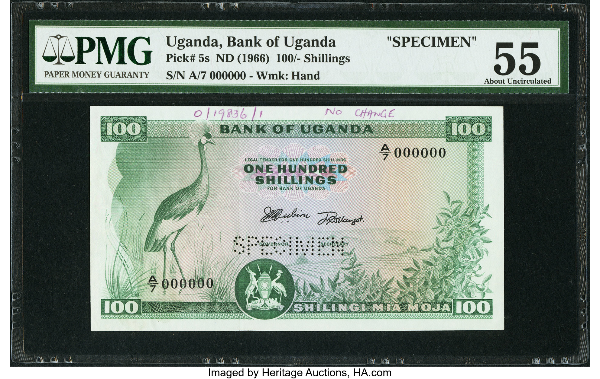 幸せなふたりに贈る結婚祝い Bank of Uganda 5 shillings B105as,P5Aas Diagonal red 版画