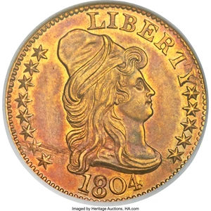 image for: 1804 $5 Small Over Large 8, BD-7, R.4, AU50 ANACS....