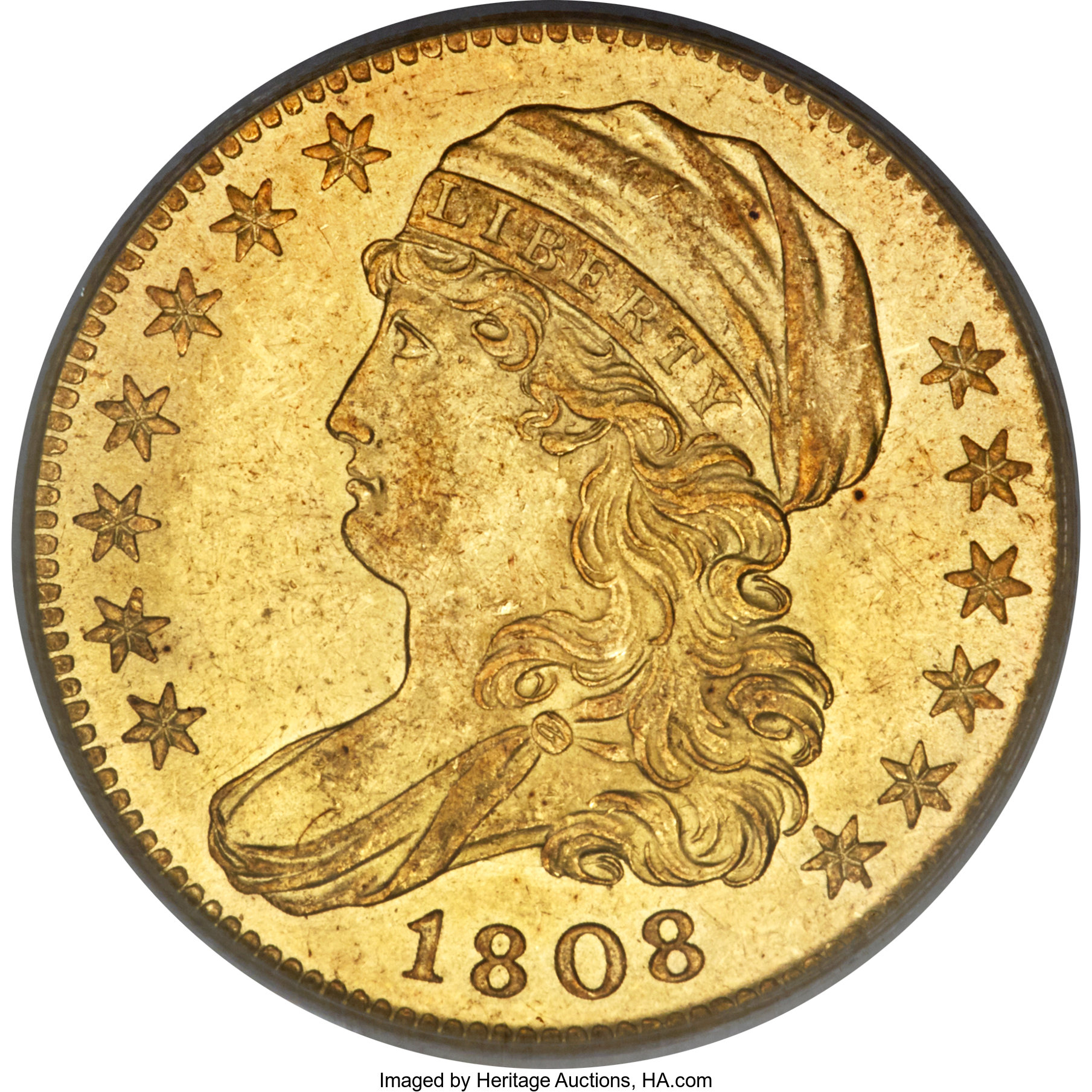 image for: 1808 $5 Wide 5D, BD-4, High R.3, AU58 PCGS. CAC....