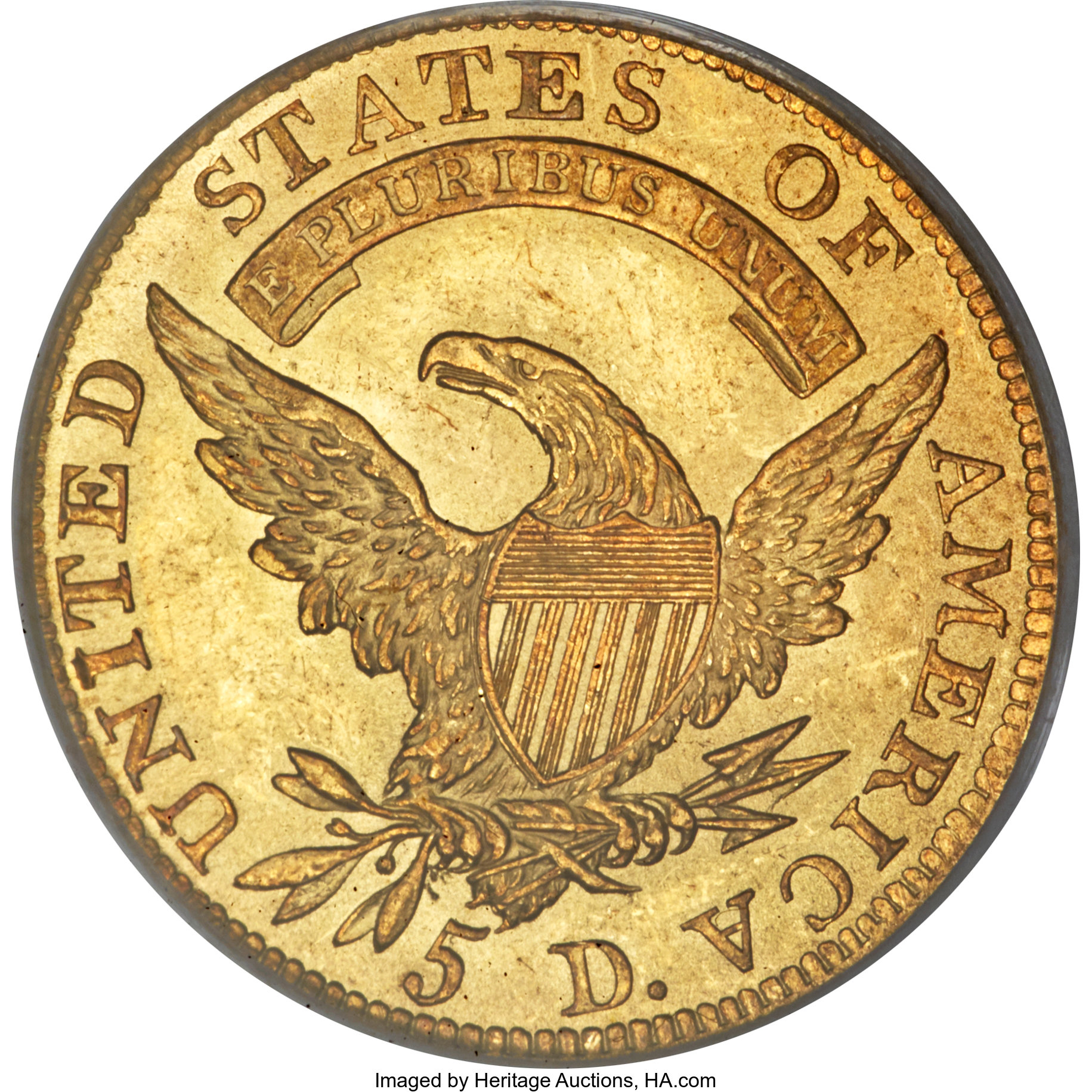 image for: 1808 $5 Wide 5D, BD-4, High R.3, AU58 PCGS. CAC....