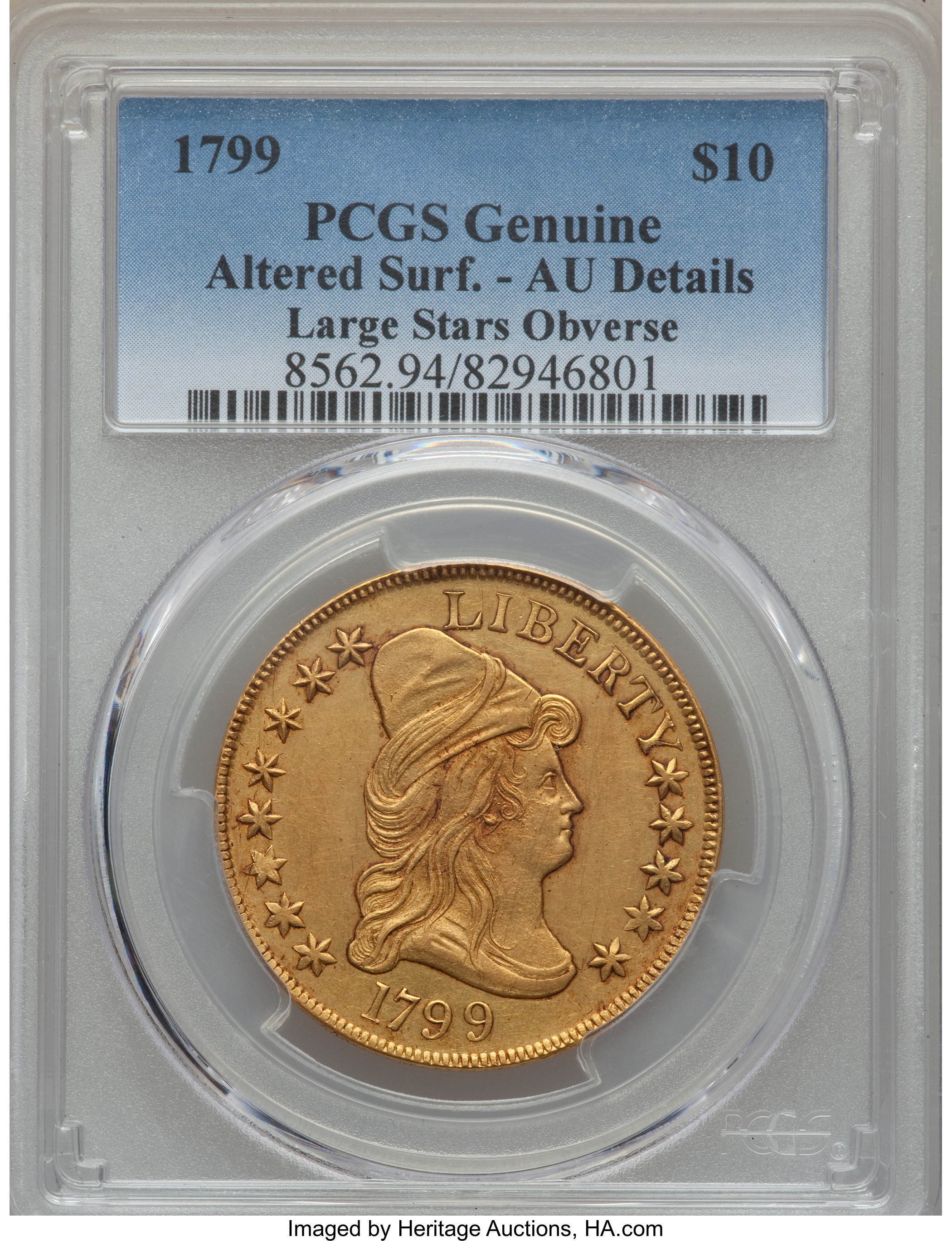 image for: 1799 $10 Small Obverse Stars, BD-2, High R.5 -- Altered Surfaces -- PCGS Genuine. AU Details....