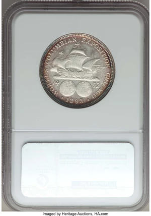 image for: 1893 50C Columbian MS61 Prooflike NGC. Ex: Bagne Collection. NGC Census: (10/200). PCGS Population: (0/0). MS61. Mintage 1,...