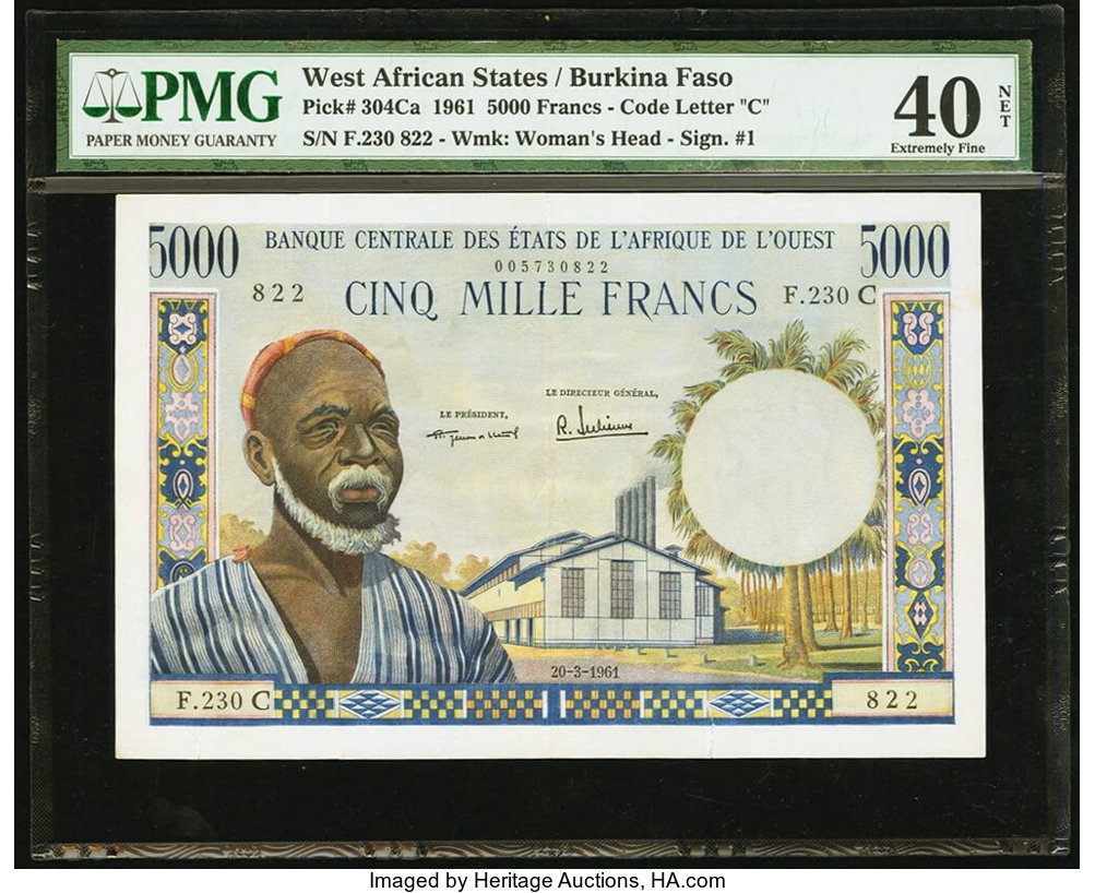 専用 サイン Banque Pennyrale des Etats de l'Afrique de l'Ouest 5,000 francs