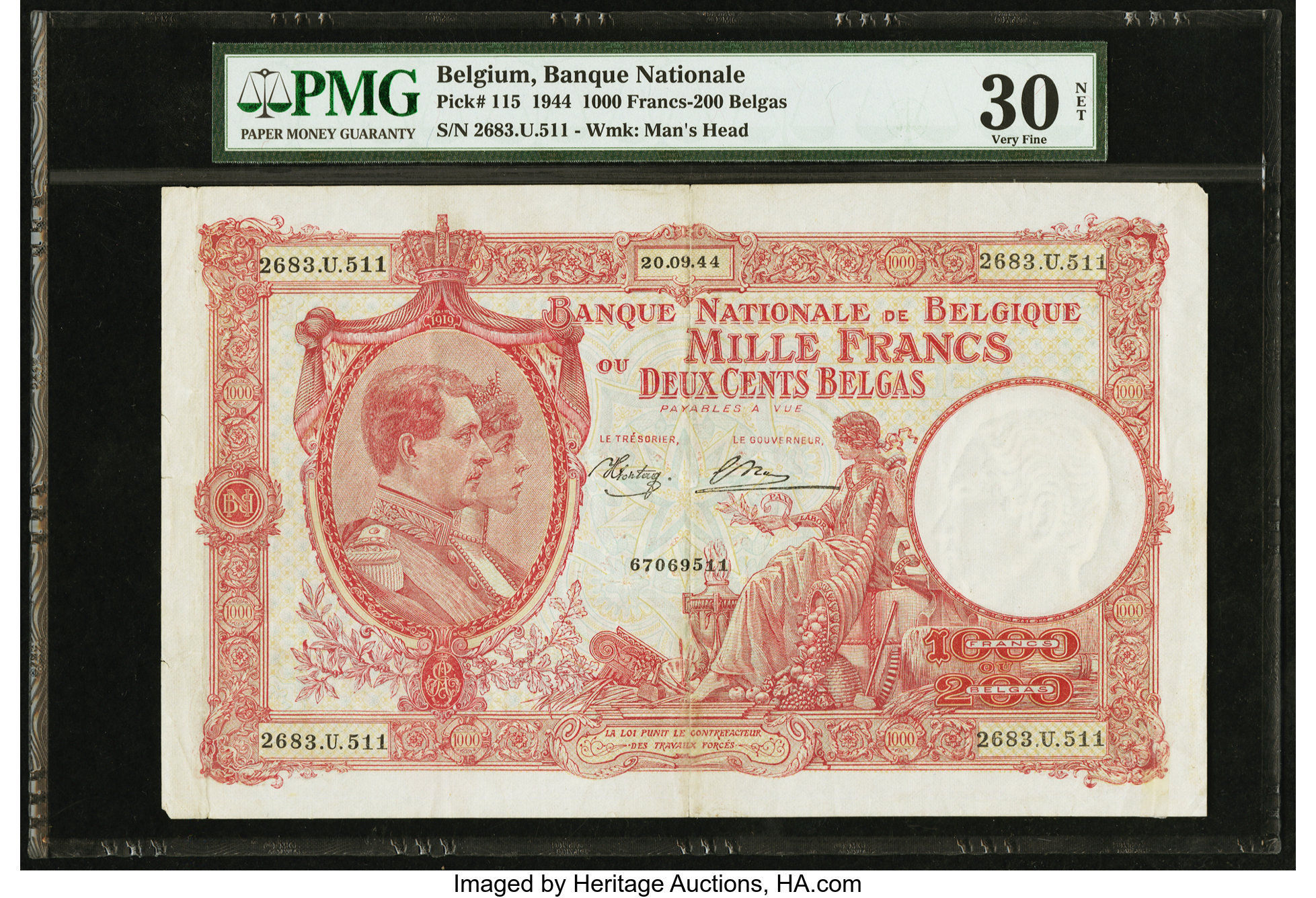image for: Belgium  1,000 francs / 200 belgas (B567a)