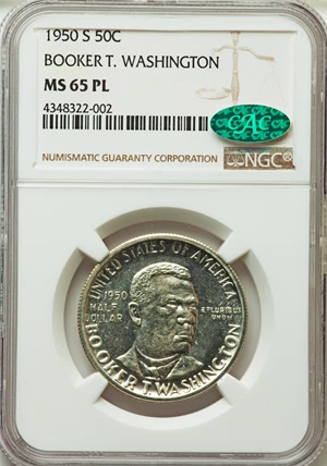 image for: 1950-S 50C Booker T. Washington MS65 Prooflike NGC. CAC. NGC Census: (25/17). PCGS Population: (0/0). CDN: $35 Whsle. Bid f...