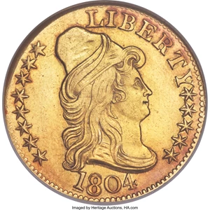 image for: 1804 $5 Small Over Large 8, BD-7, R.4, MS61 NGC. CAC....