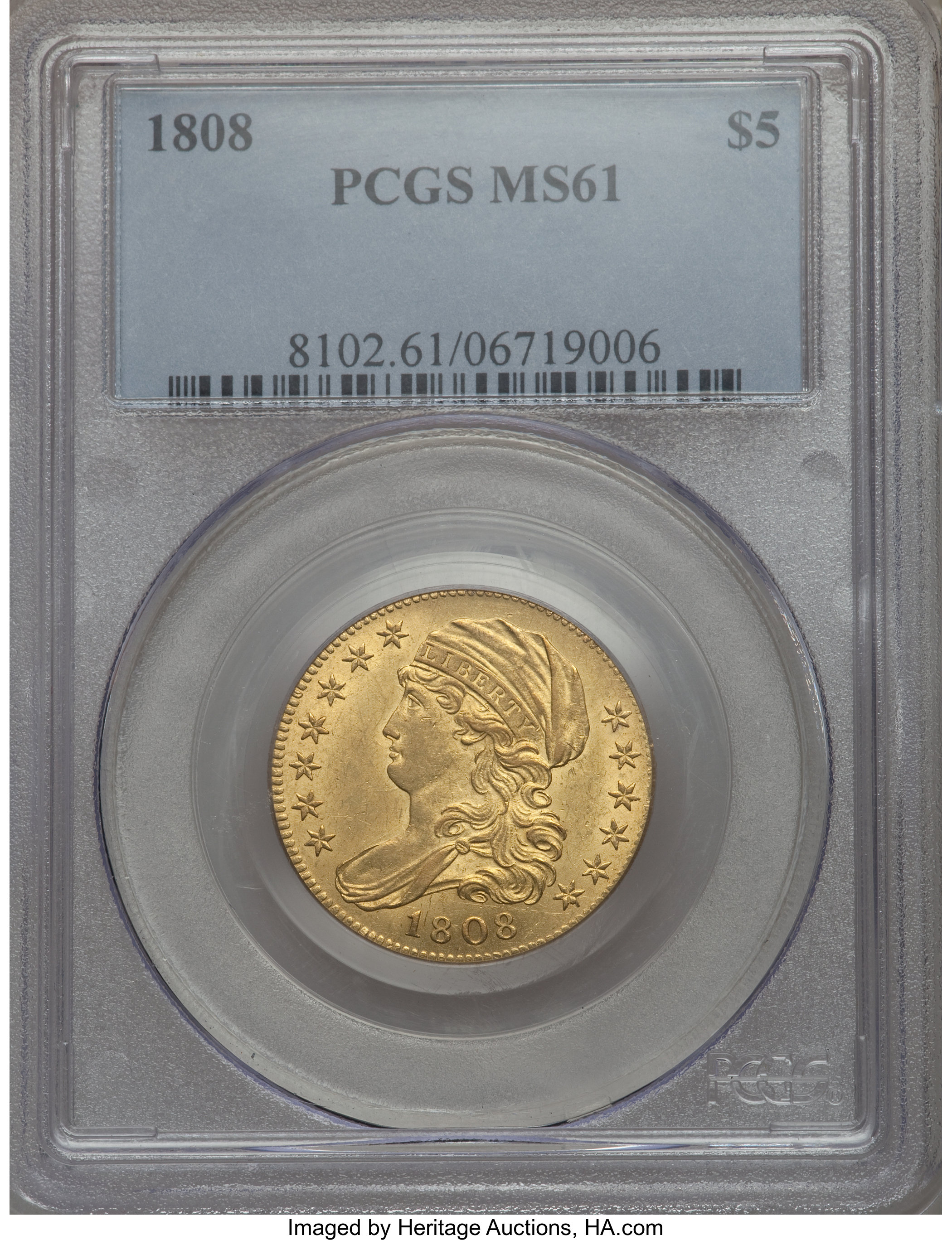 image for: 1808 $5 Wide 5D, BD-4, High R.3, MS61 PCGS....