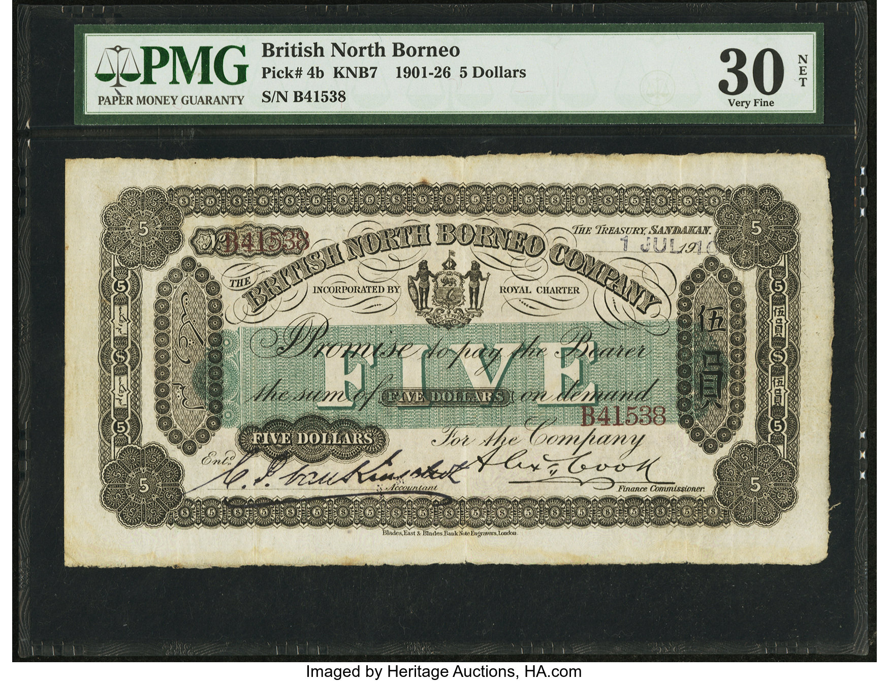 image for: British North Borneo  5 dollars(B107b)