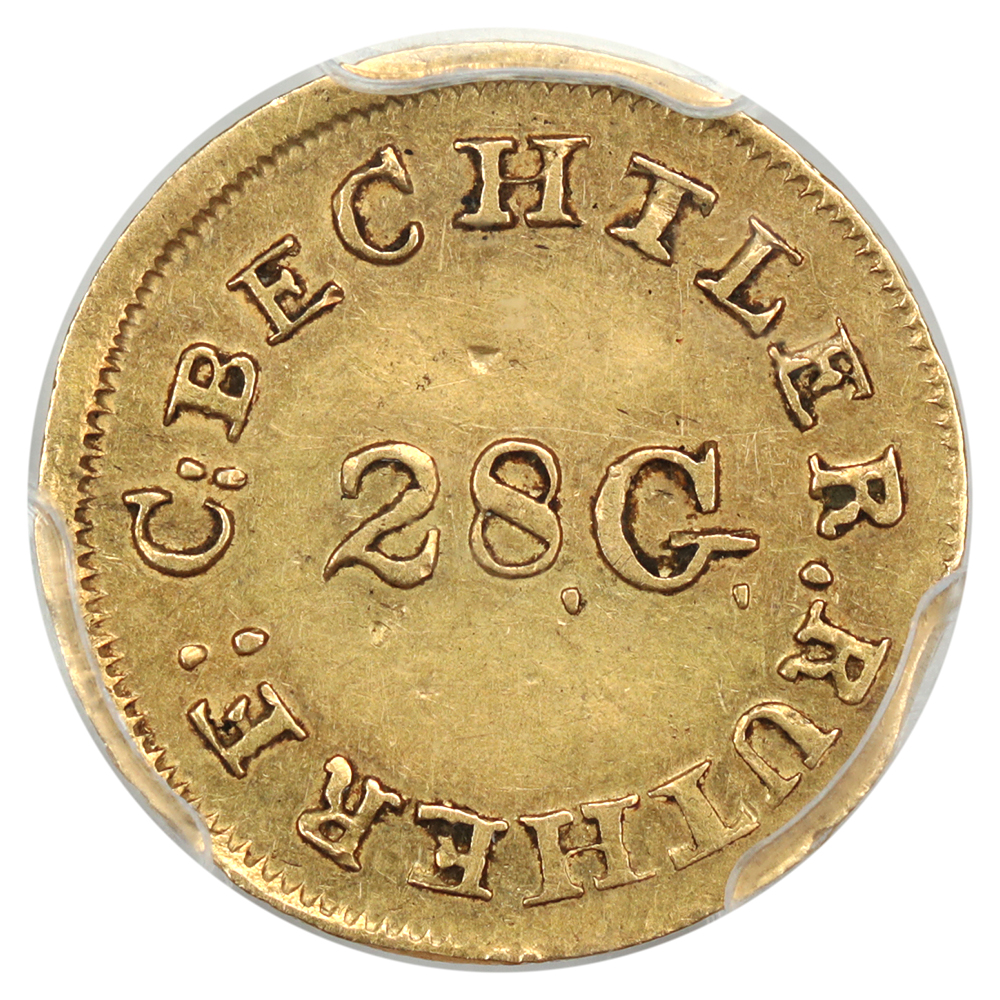 image for: C. Bechtler G$1 PCGS AU53 (28 Grain Center  Reeded Edge  K-3)