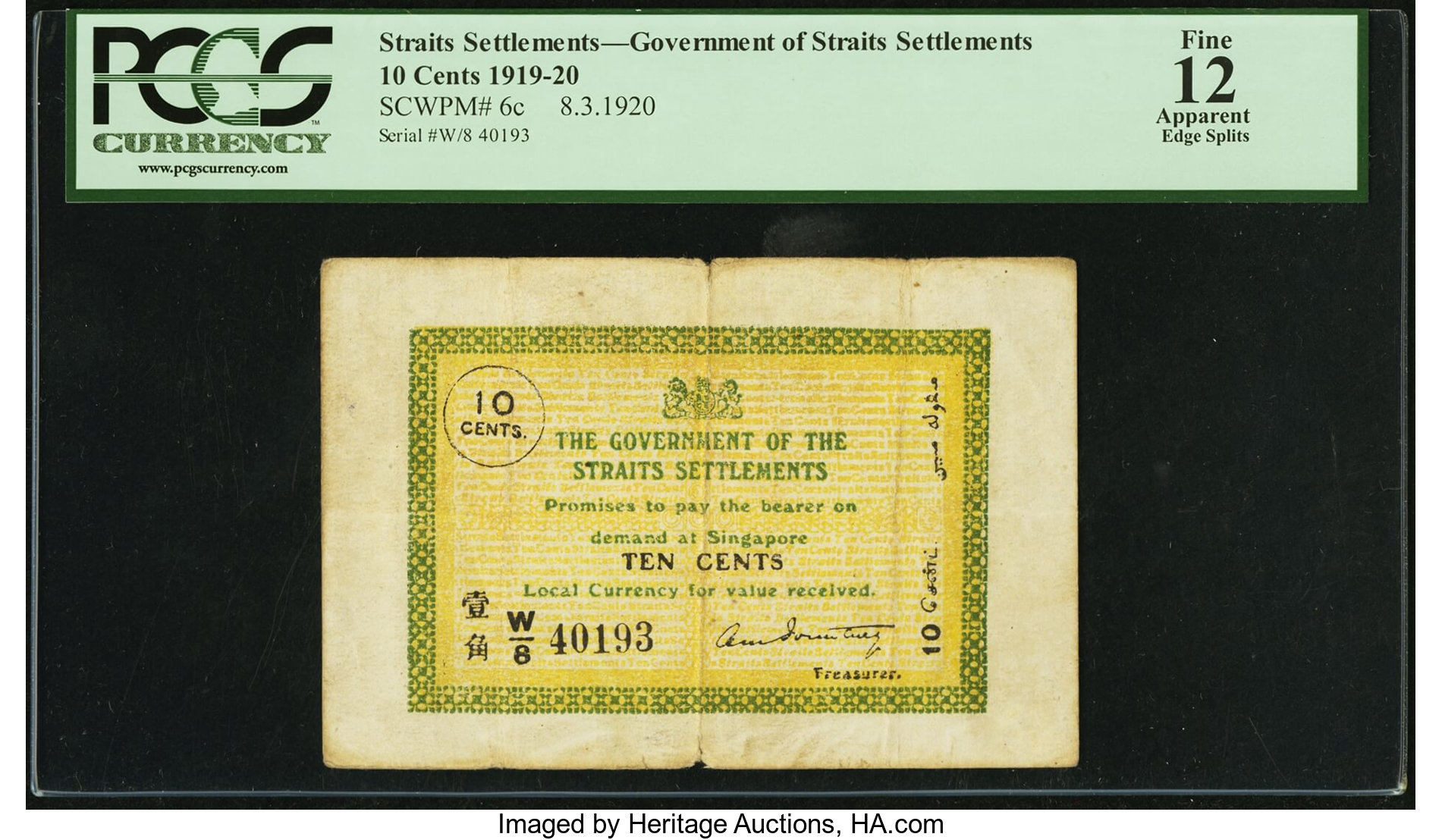 image for: Straits Settlements  10 cents(B115b)