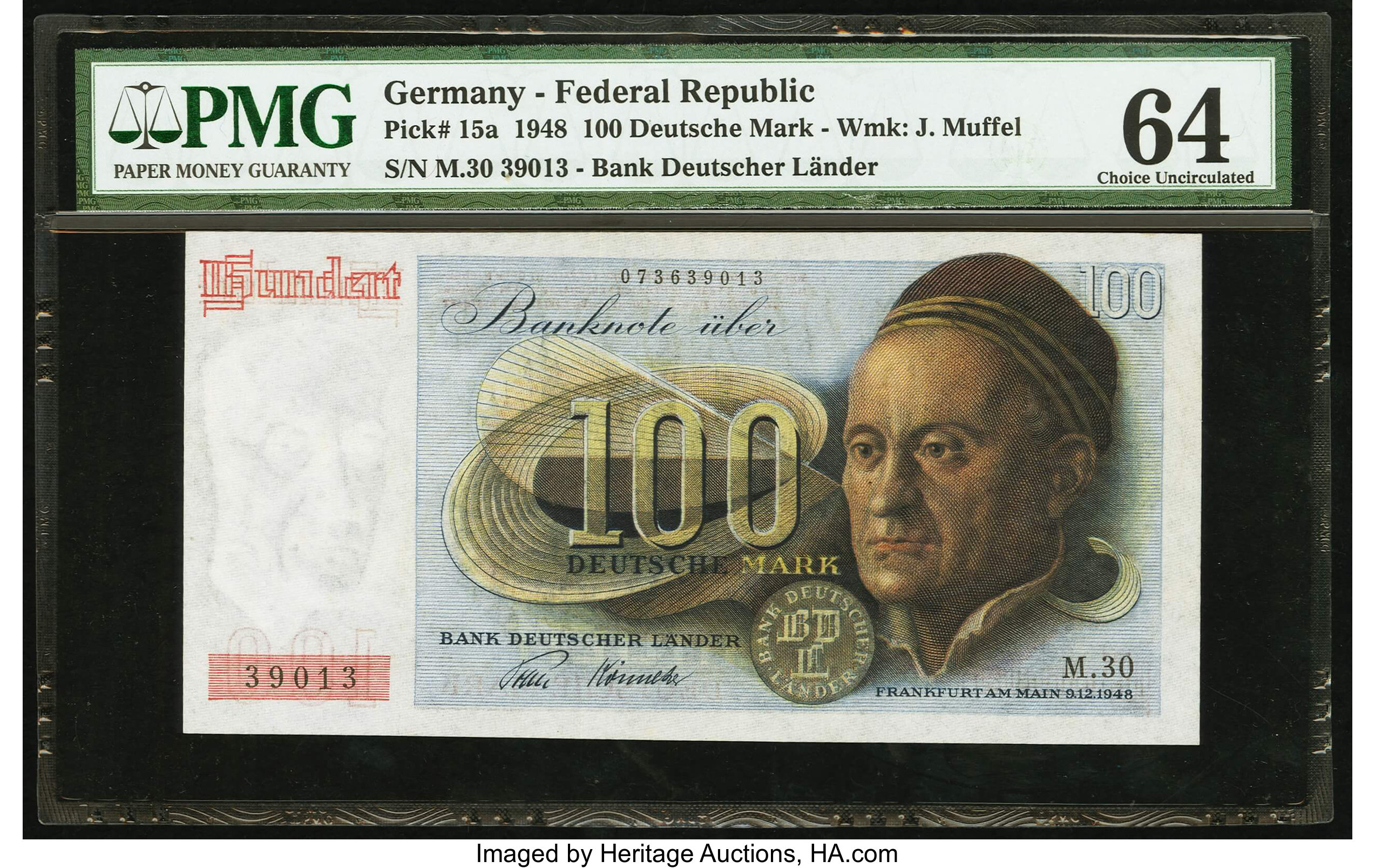  Red 99-mm wide diagonal red MUSTER ovpt front/back; two vertical SPECIMEN perfs; all-zero s/n 