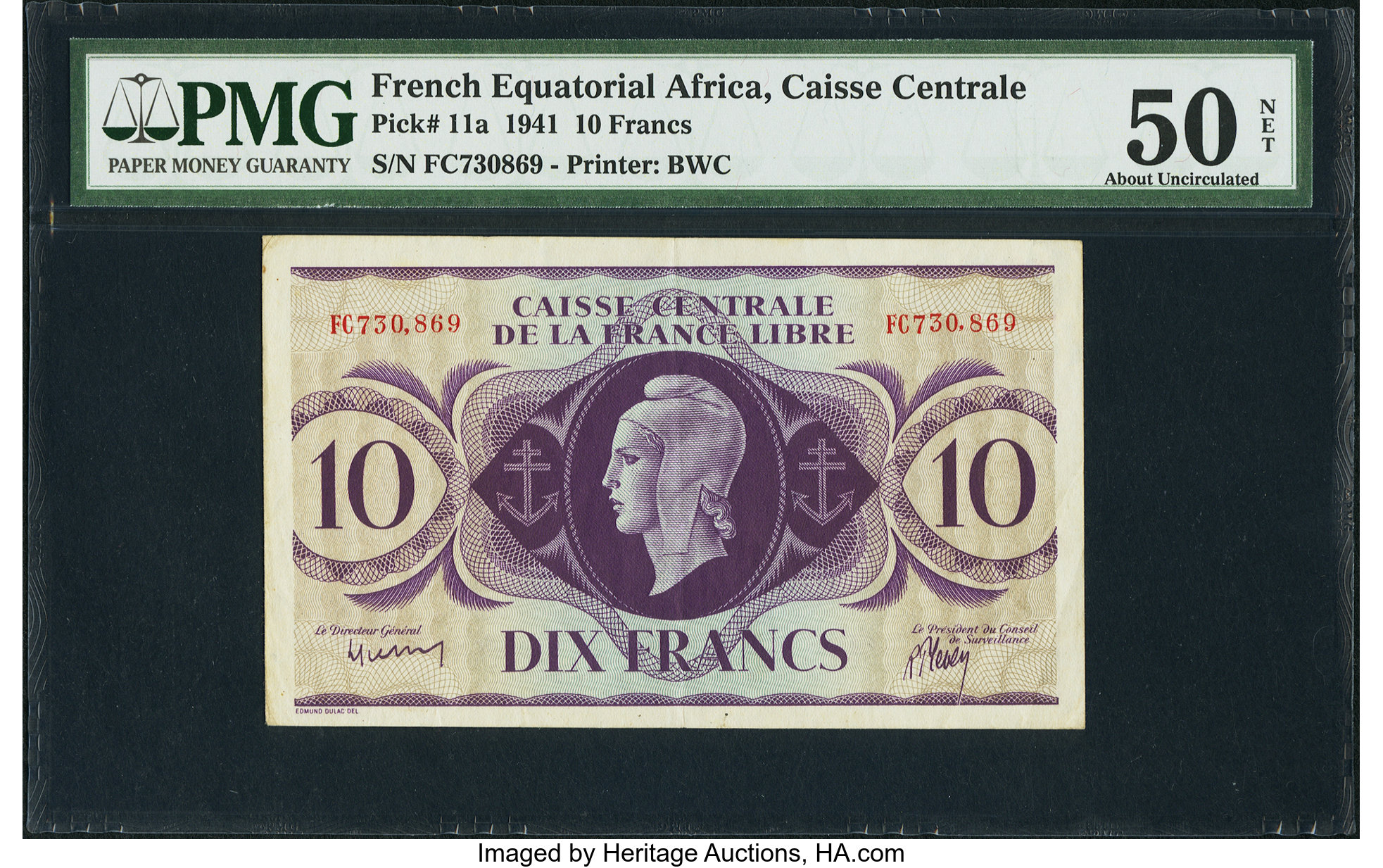 Caisse Pennyrale de la France Libre 10 francs B302a,P11 2 DEC 1941 