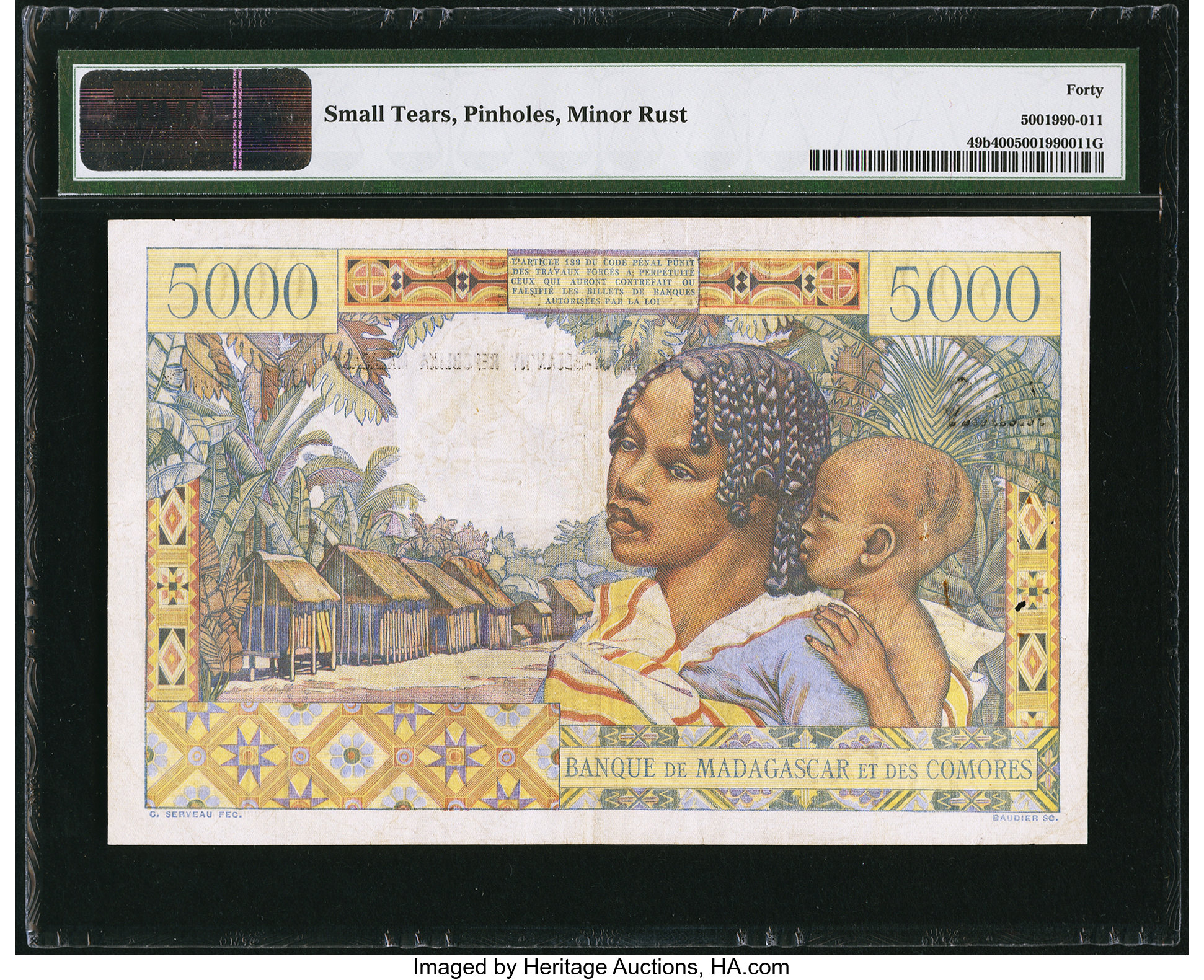 image for: Madagascar and Comoros  5,000 francs(B105b)