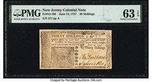 image for: New Jersey June 14, 1757 30s PMG Choice Uncirculated 63 EPQ....
