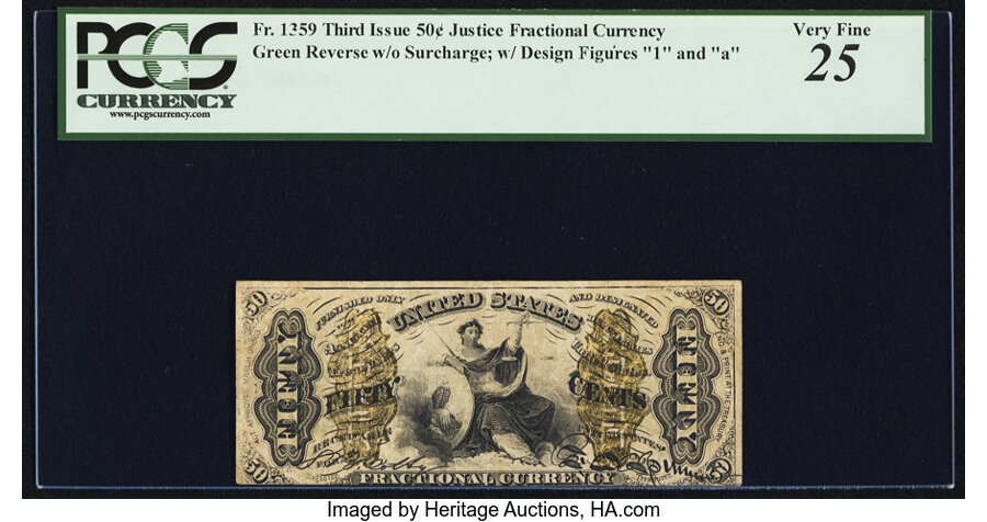 image for: Fr. 1359 50¢ Third Issue Justice PCGS Very Fine 25....