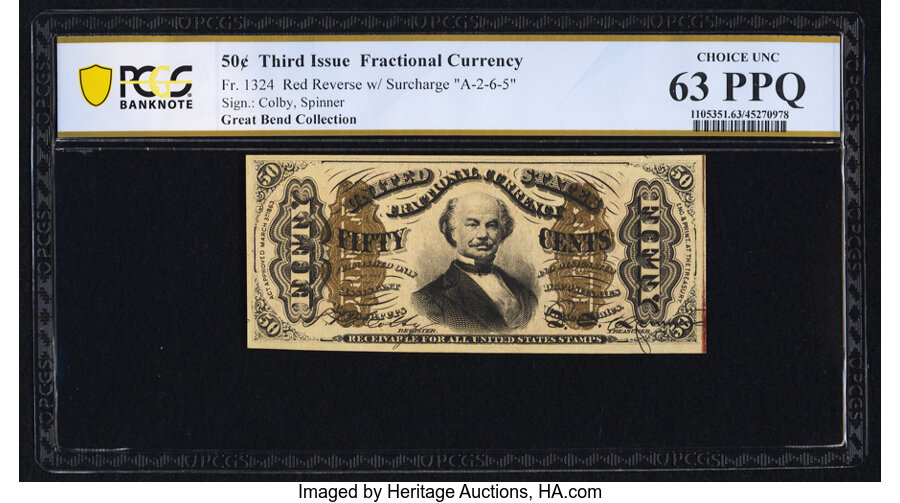 image for: Fr. 1324 50¢ Third Issue Spinner PCGS Banknote Choice Unc 63 PPQ....
