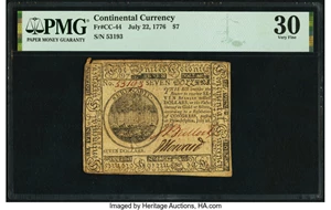 image for: Continental Currency July 22, 1776 $7 PMG Very Fine 30....
