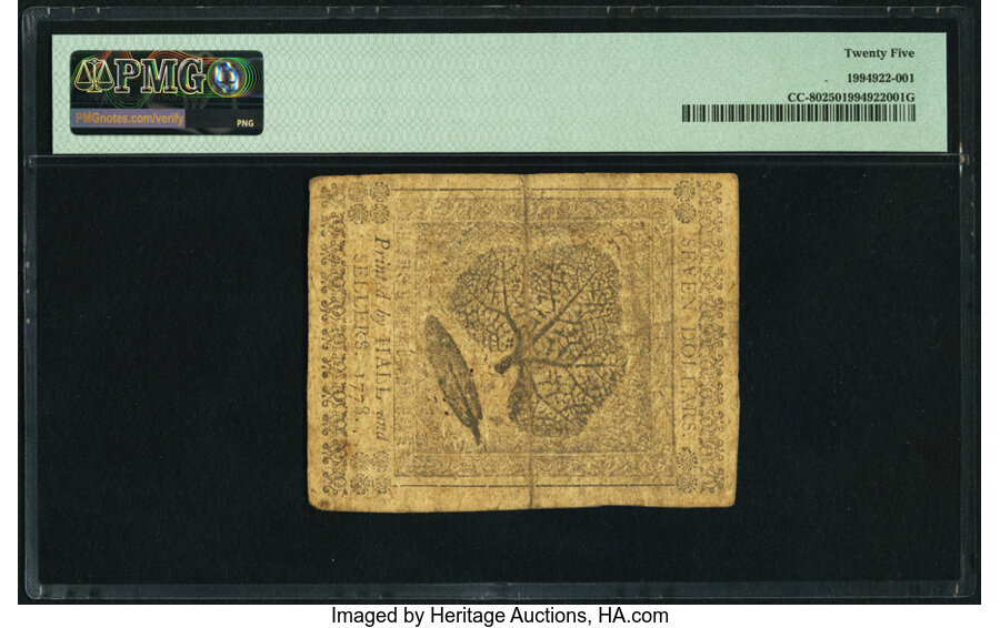 image for: Continental Currency September 26, 1778 $7 PMG Very Fine 25....
