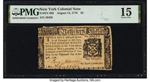 image for: New York August 13, 1776 $2 PMG Choice Fine 15....