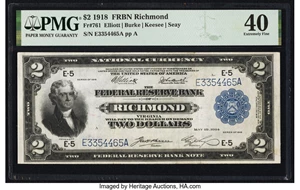 image for: Fr. 761 $2 1918 Federal Reserve Bank Note PMG Extremely Fine 40....