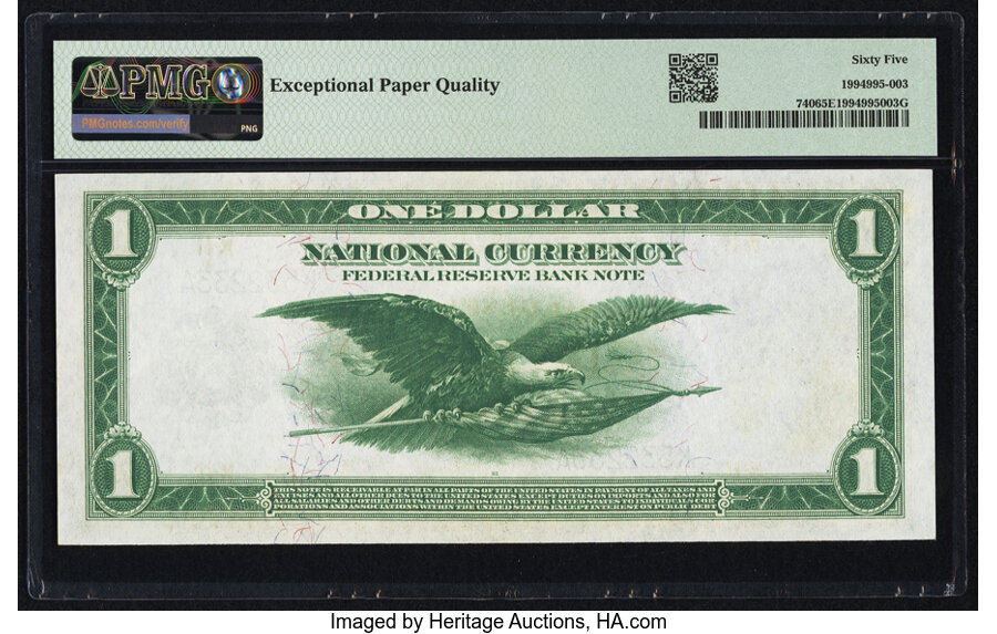 image for: Fr. 740 $1 1918 Federal Reserve Bank Note PMG Gem Uncirculated 65 EPQ....