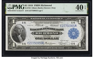 image for: Fr. 722 $1 1918 Federal Reserve Bank Note PMG Extremely Fine 40 EPQ....