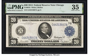 image for: Fr. 991b $20 1914 Federal Reserve Note PMG Choice Very Fine 35....