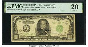 image for: Fr. 2212-J $1,000 1934A Federal Reserve Note. PMG Very Fine 20....