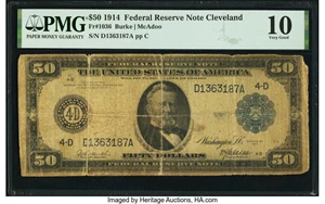 image for: Fr. 1036 $50 1914 Federal Reserve Note PMG Very Good 10....