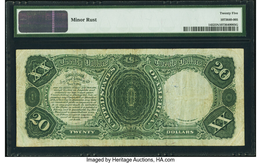 image for: Fr. 145 $20 1880 Legal Tender PMG Very Fine 25 Net....
