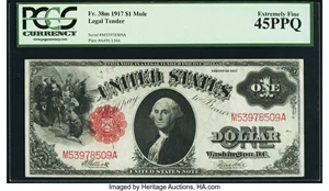 image for: Fr. 38 $1 1917 Mule Legal Tender PCGS Extremely Fine 45PPQ....