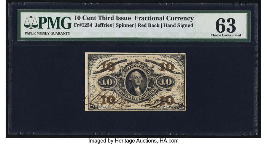 image for: Fr. 1254 10¢ Third Issue PMG Choice Uncirculated 63....