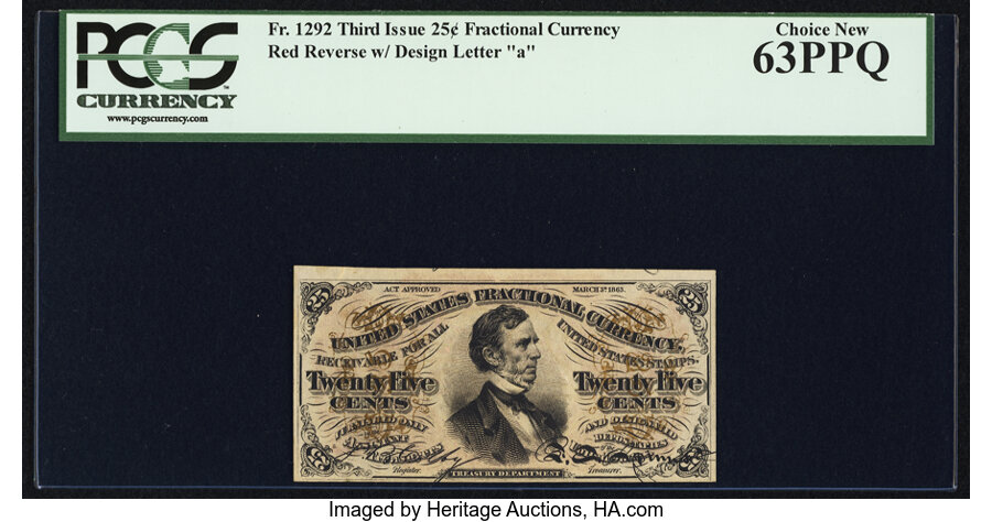 image for: Fr. 1292 25¢ Third Issue PCGS Choice New 63PPQ....
