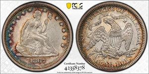 image for: 1867 Liberty Seated Quarter. VF-30 (PCGS).