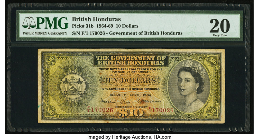 image for: British Honduras  10 dollars (B130as)