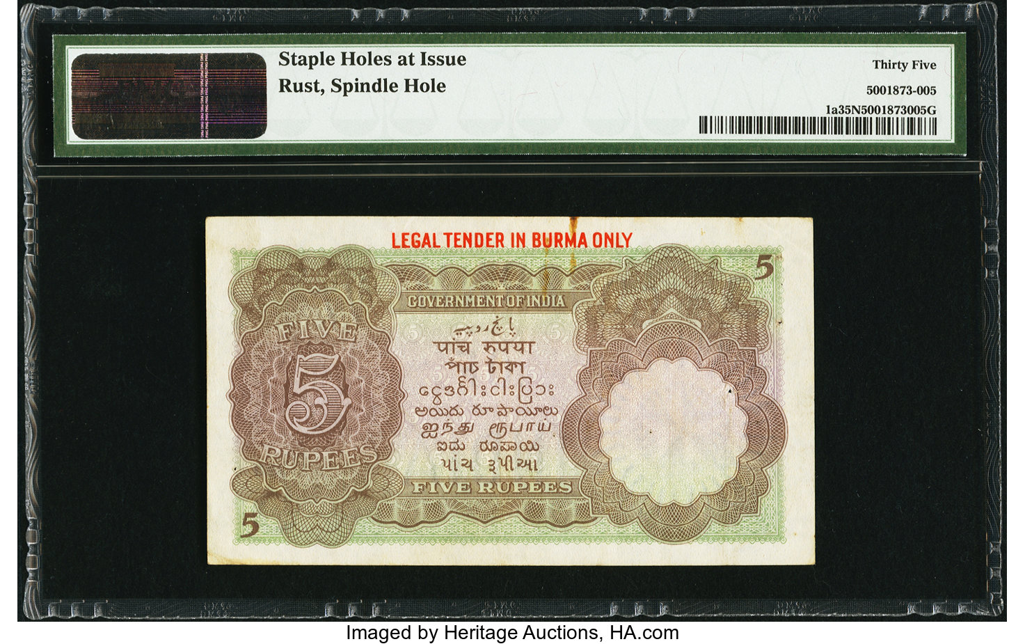 image for: Burma  5 rupees (B101b)