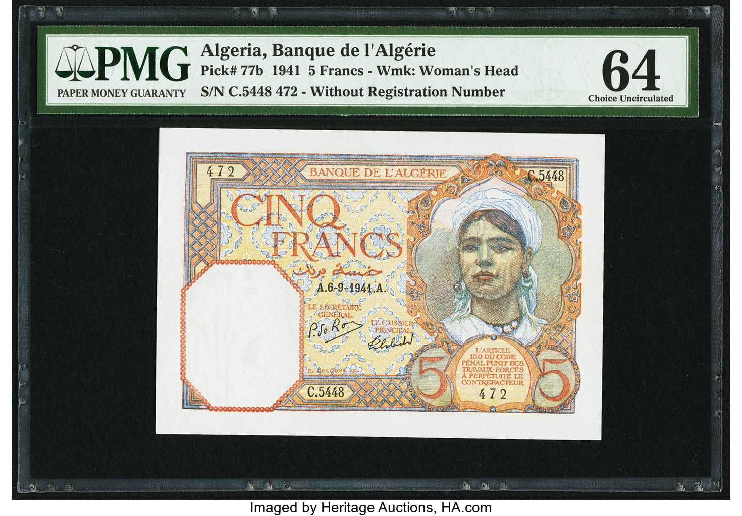 image for: Algeria  5 francs(B123b)