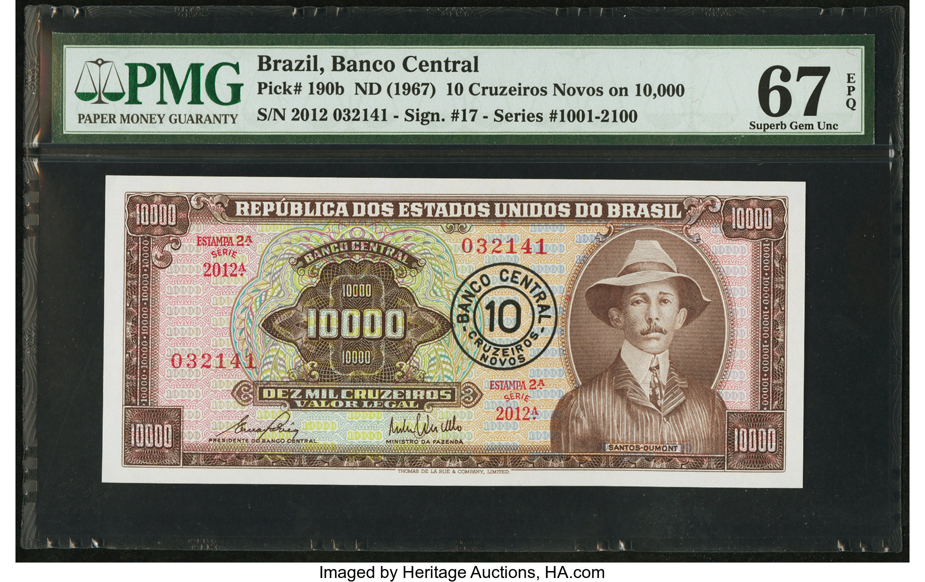 image for: Brazil  10 cruzeiros novos on 10,000 cruzeiros (B810b)