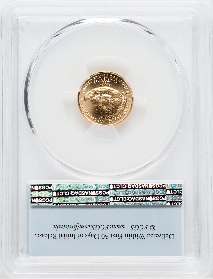 image for: 2021 $5 Tenth Ounce Gold Eagle, Type Two, First Strike, MS70 PCGS. PCGS Population: (2121). NGC Census: (1789).  ...