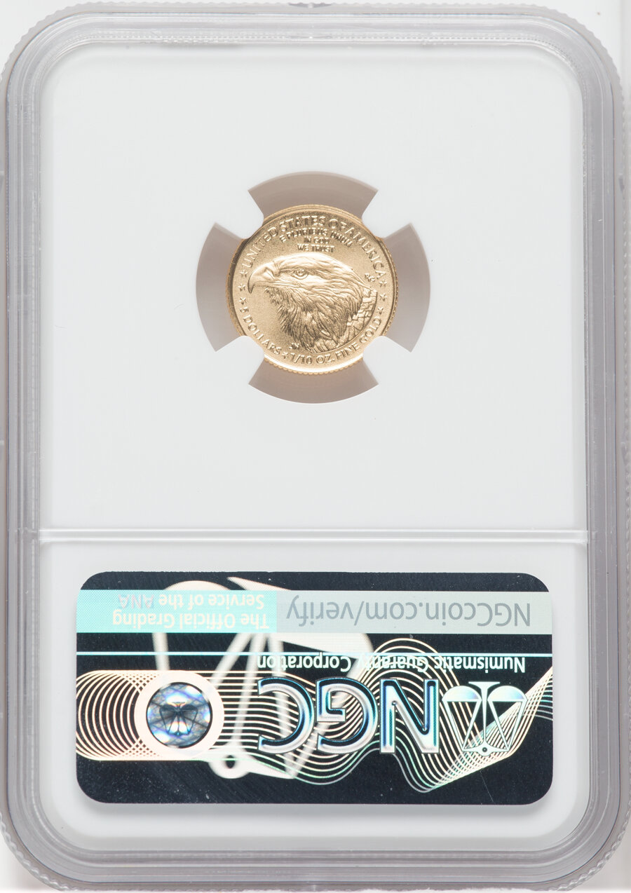 image for: 2021 $5 Tenth Ounce Gold Eagle, Type Two, MS70 NGC. NGC Census: (1153). PCGS Population: (216). CDN: $225.30.Whsle. Bid for...