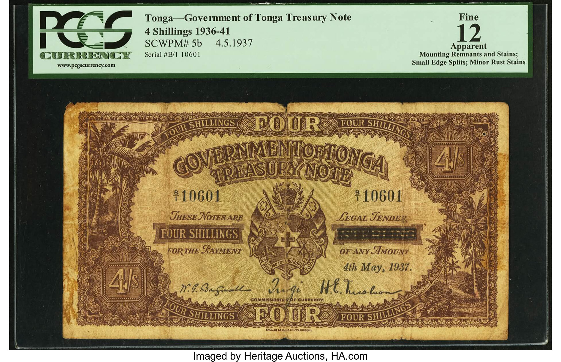 image for: Tonga  4 shillings(B105b)