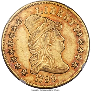 image for: 1799 $10 Small Obverse Stars, BD-6, R.5, AU53+ NGC. CAC....