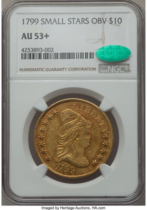 image for: 1799 $10 Small Obverse Stars, BD-6, R.5, AU53+ NGC. CAC....