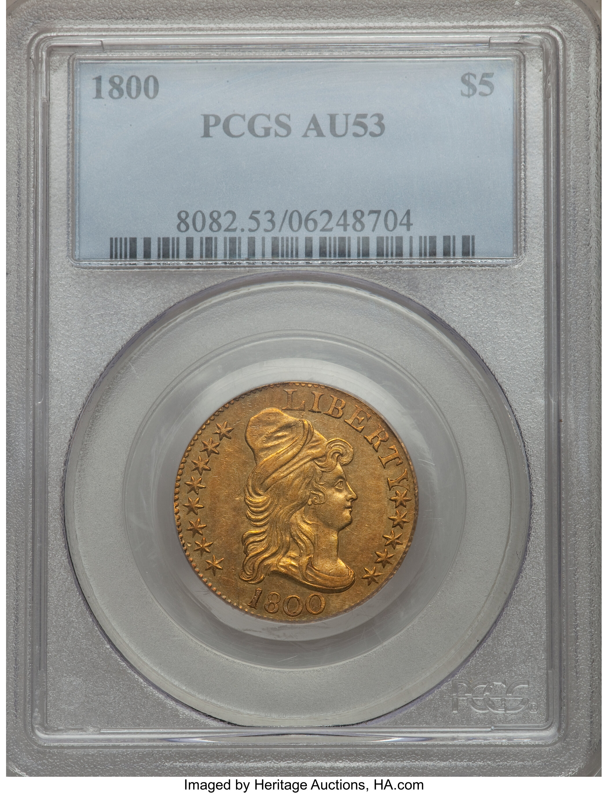 image for: 1800 $5 BD-4, R.4, AU53 PCGS....