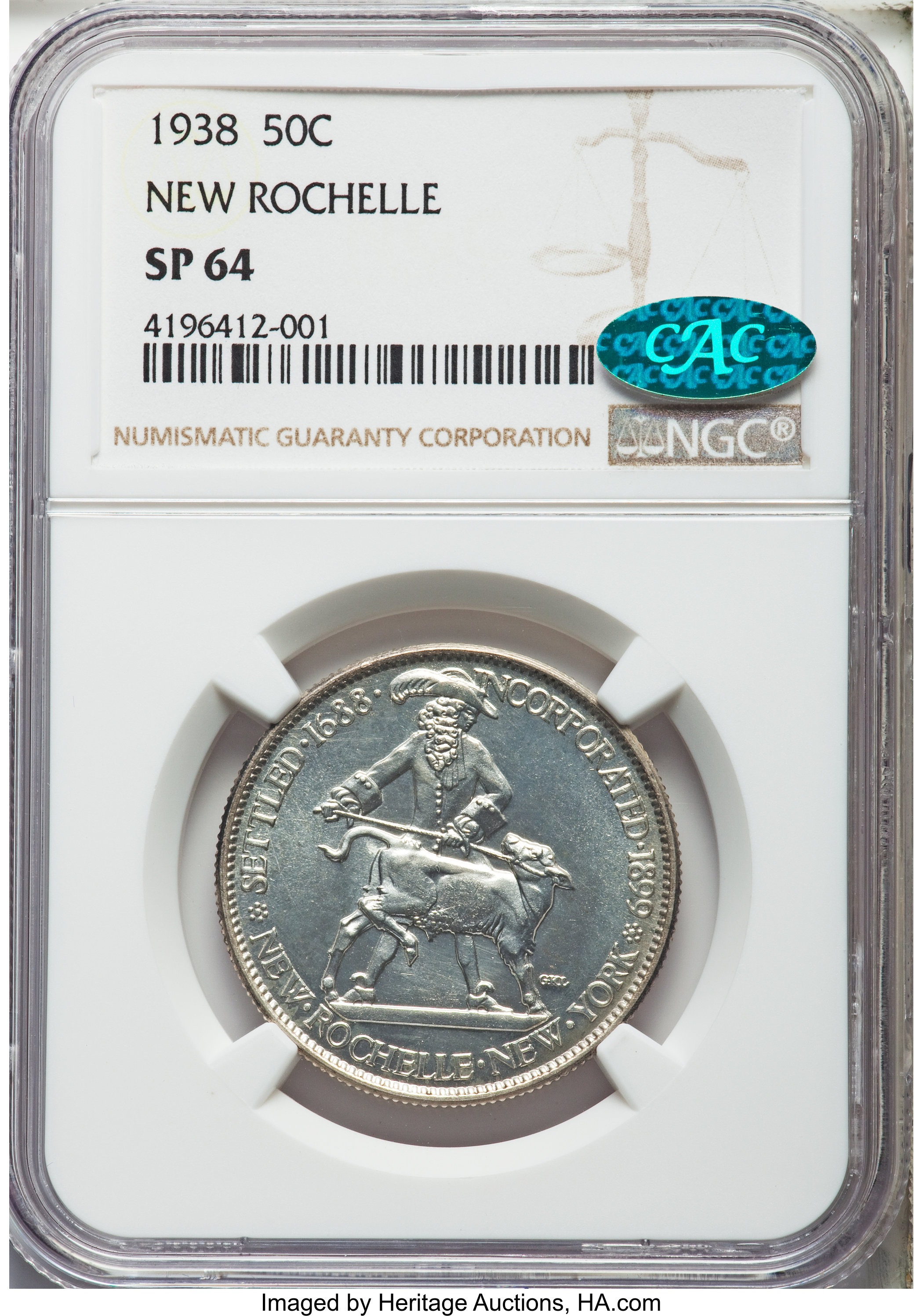 image for: 1938 50C New Rochelle, Specimen Finish, SP64 NGC. CAC....
